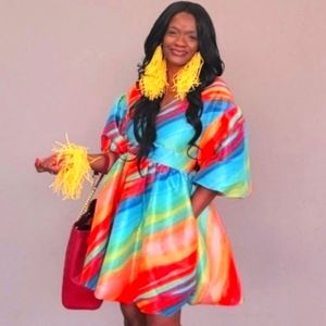 🌈 Rainbow Colored Puff Dress